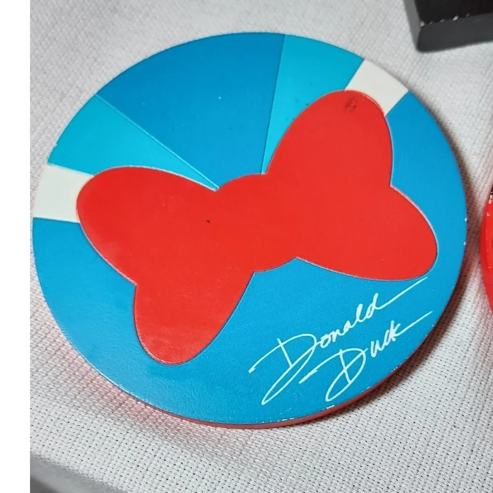 Disney Mickey Mouse Wooden Coaster Set with Holder Red Blue 4pc One‎ Size